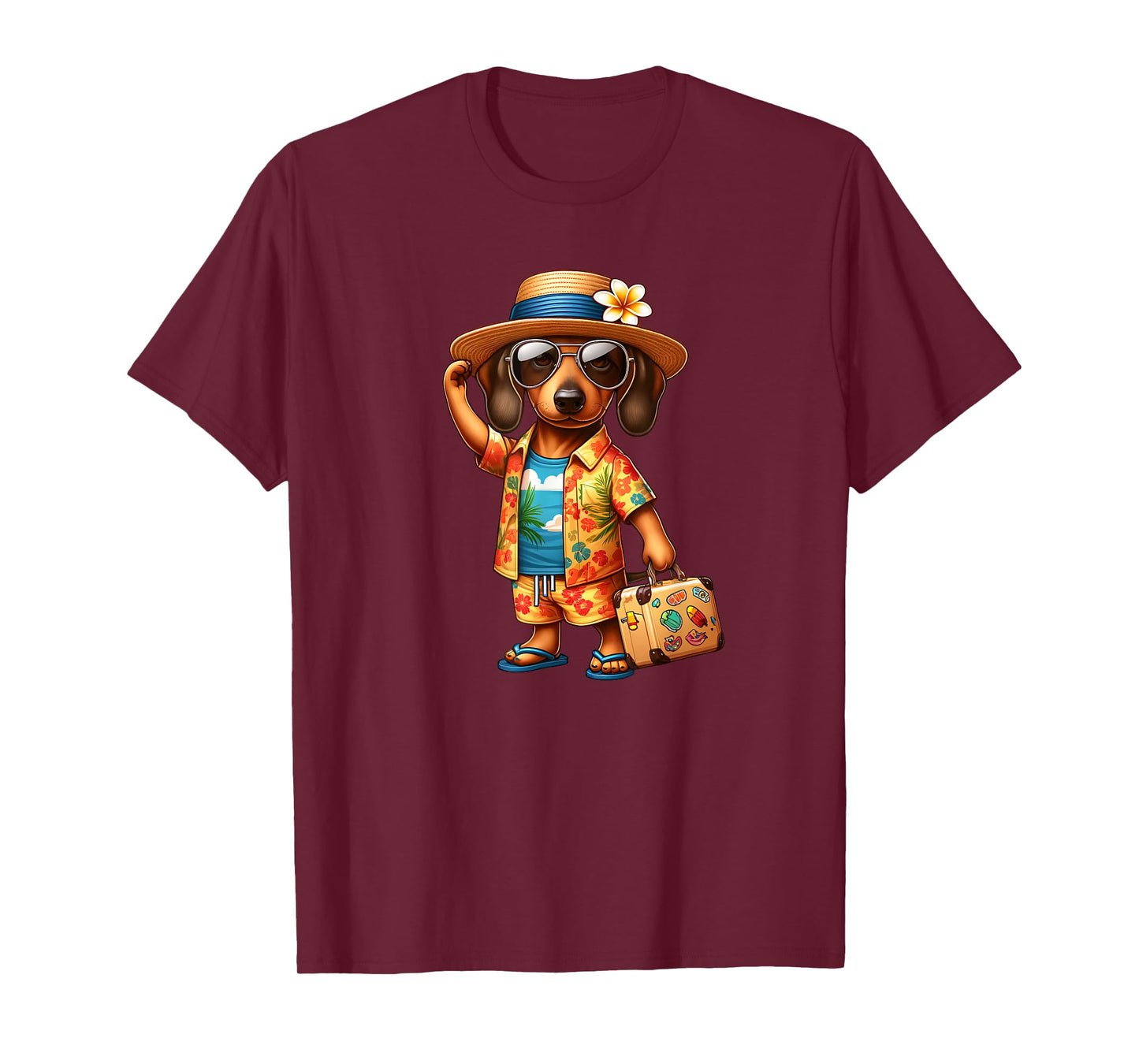 Funny Dachshund Doxie Dog Hawaiian Outfit Men Women Kids T-Shirt