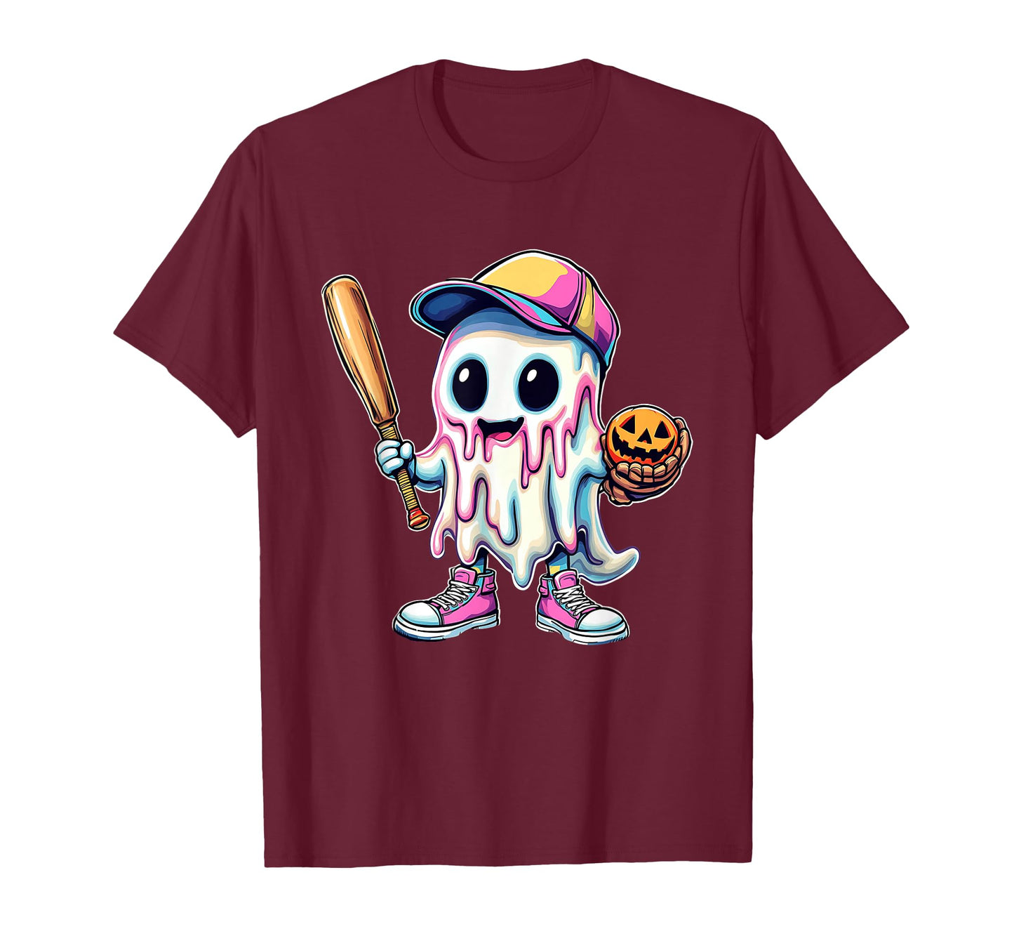 Ice Cream Drip Ghost Baseball Graphic Funny Halloween Boys T-Shirt