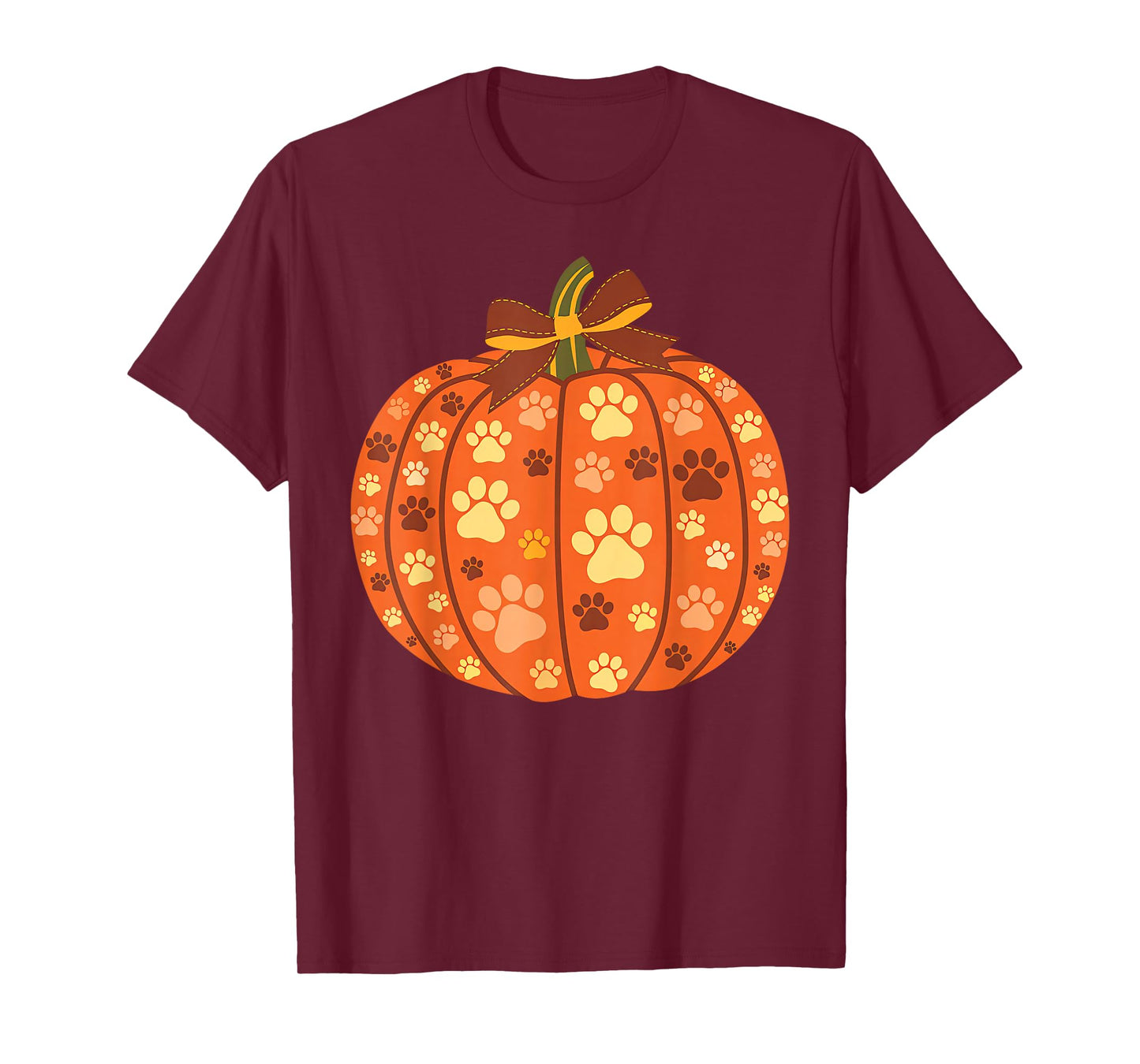 Dog Paw Print Pumpkin Bow Autumn Fall Halloween Animal Lover T-Shirt