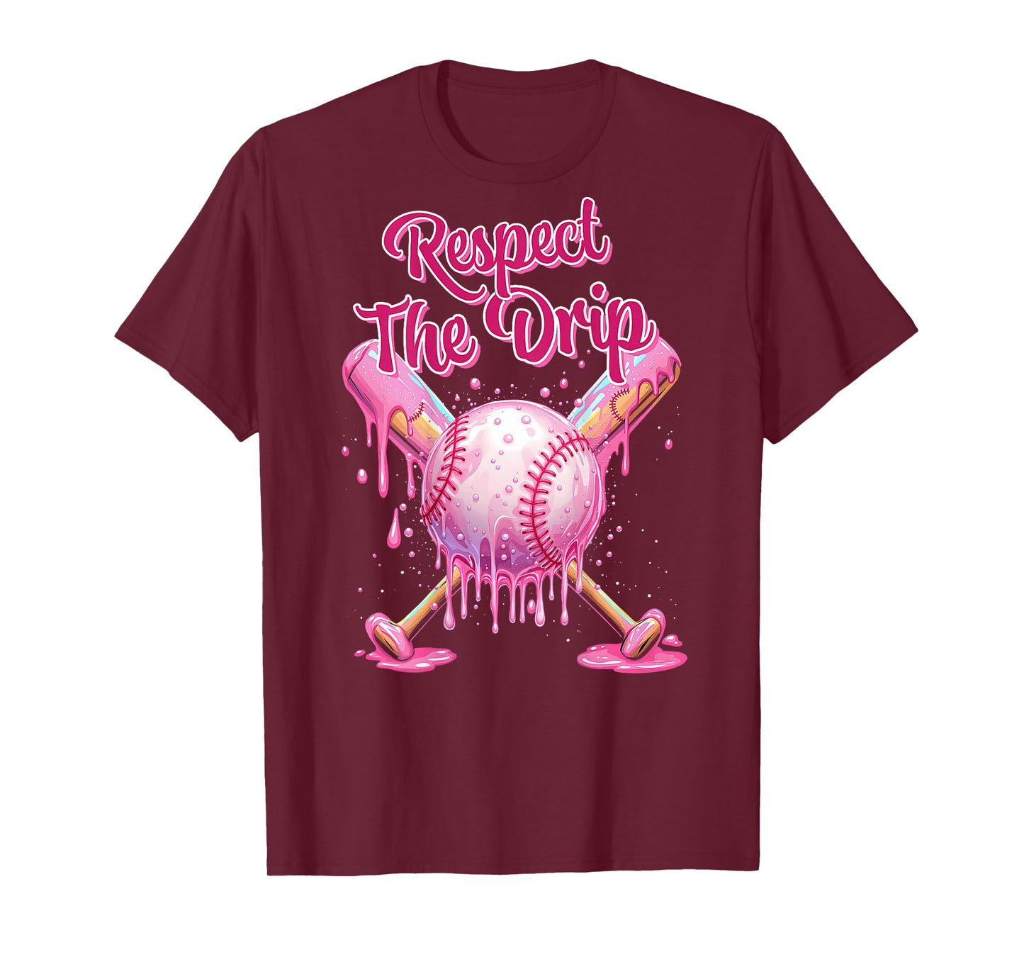 Pink Baseball Dripping Shirt for Youth Girls Ice Cream Drip T-Shirt