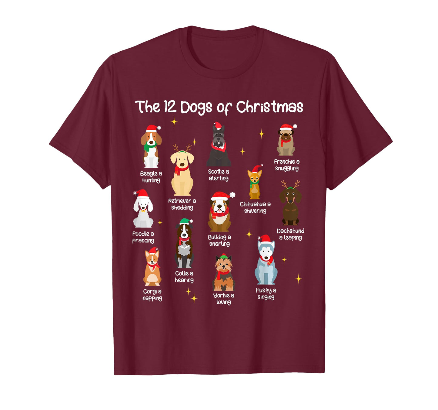 The 12 Dogs Of Christmas Cute Dog Lover Xmas Pet Holiday T-Shirt