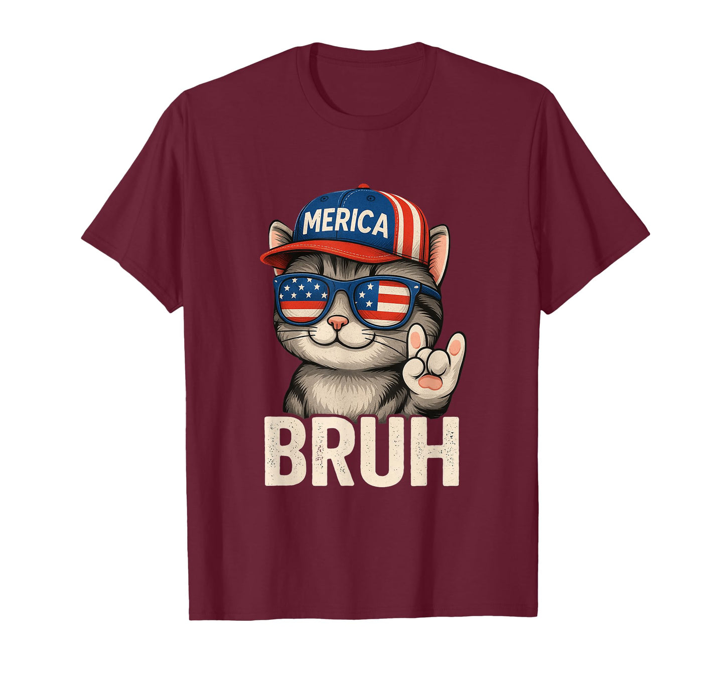 Bruh Fourth 4th Of July Cute Cat American Patriotic Boys Men T-Shirt