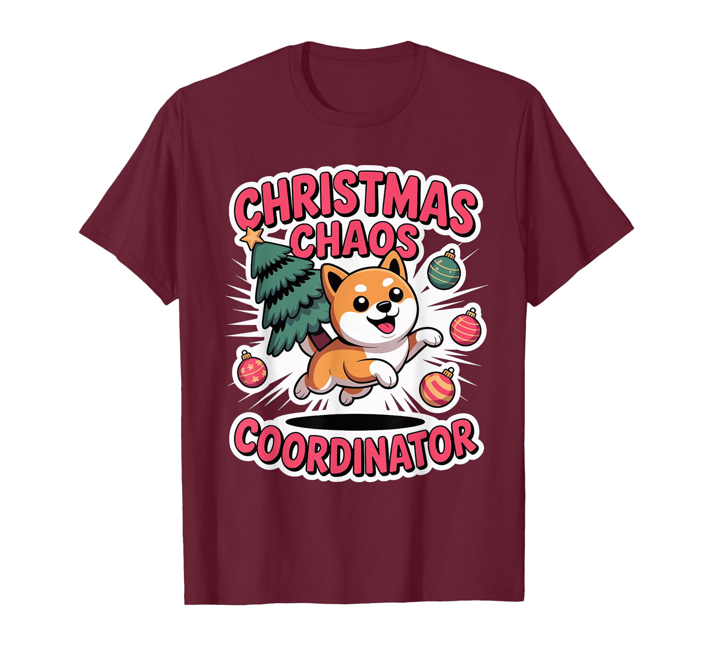 Christmas Chaos Coordinator Xmas Puppy Funny Shiba Inu T-Shirt