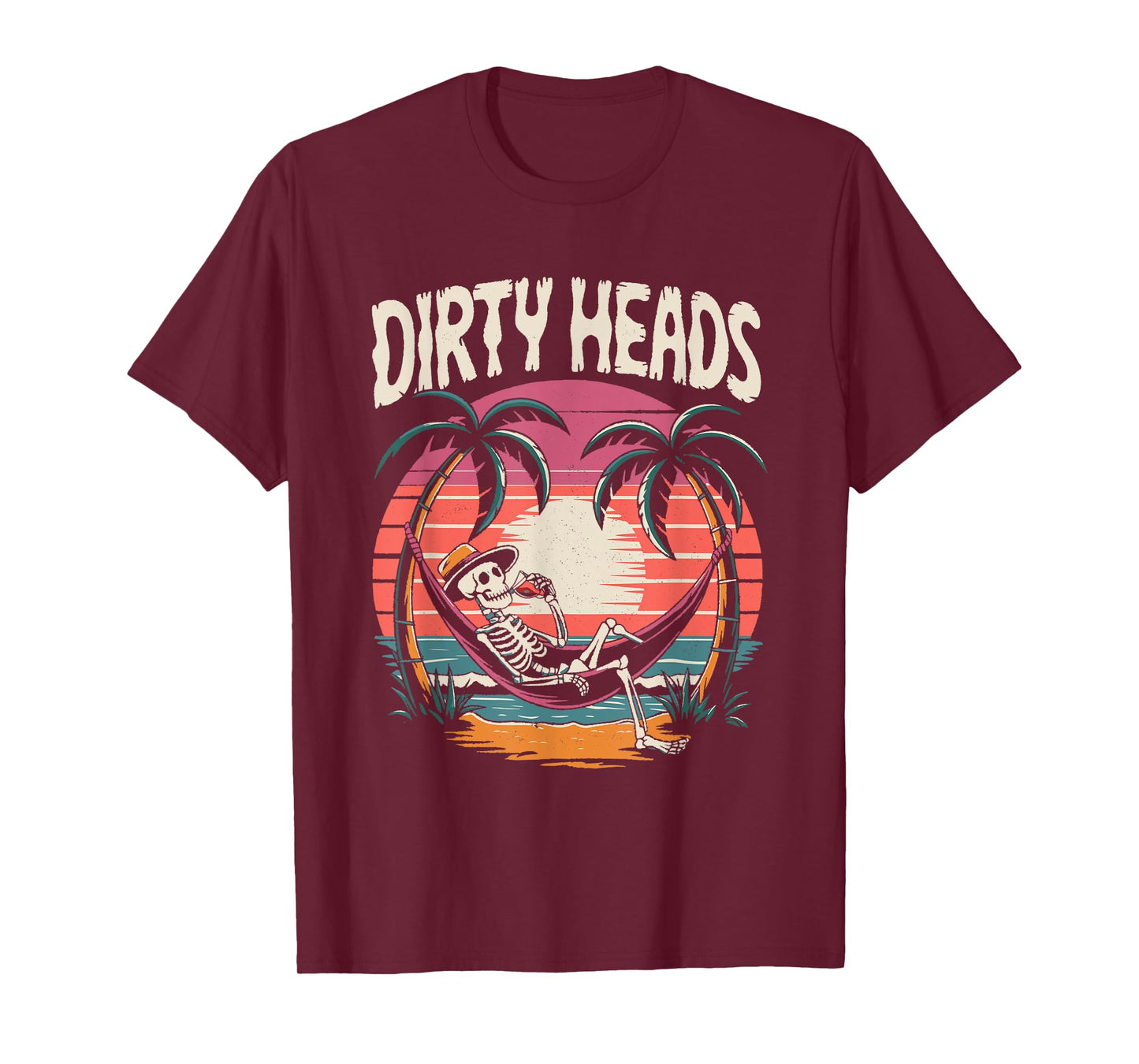 Chill Skeleton Dirty Heads Retro Beach Art for Men Women T-Shirt