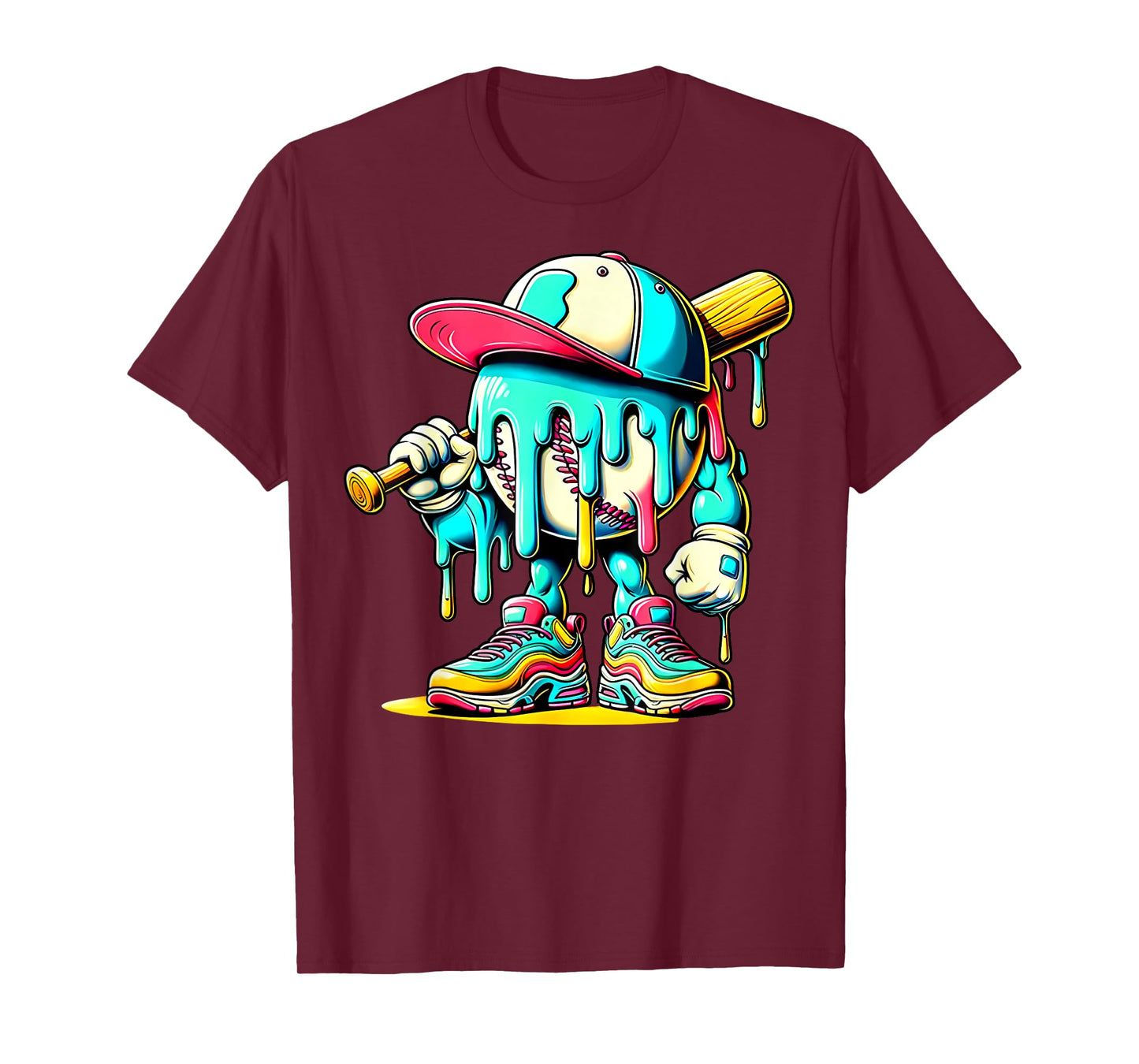 Funny Baseball Drip for Boys Kids Youth Dripping Ice Cream T-Shirt