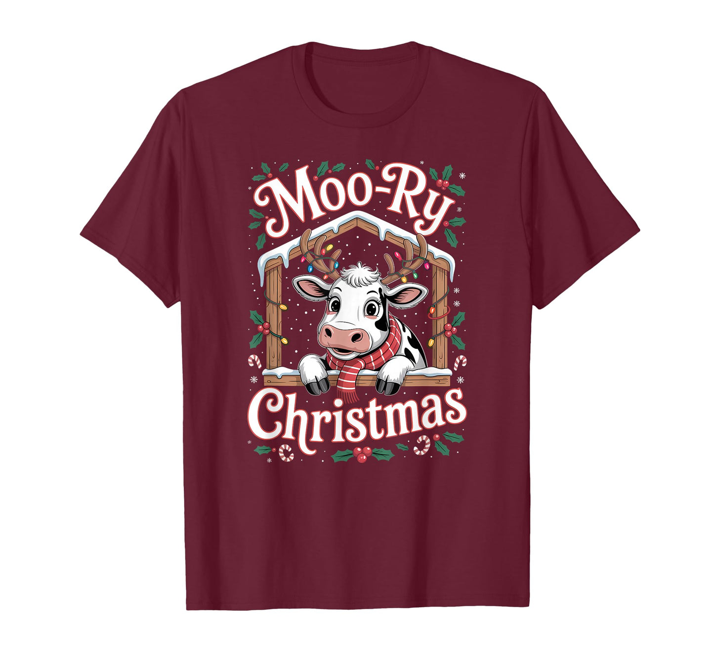 Moo Ry Christmas Funny Cow Merry Holiday T-Shirt