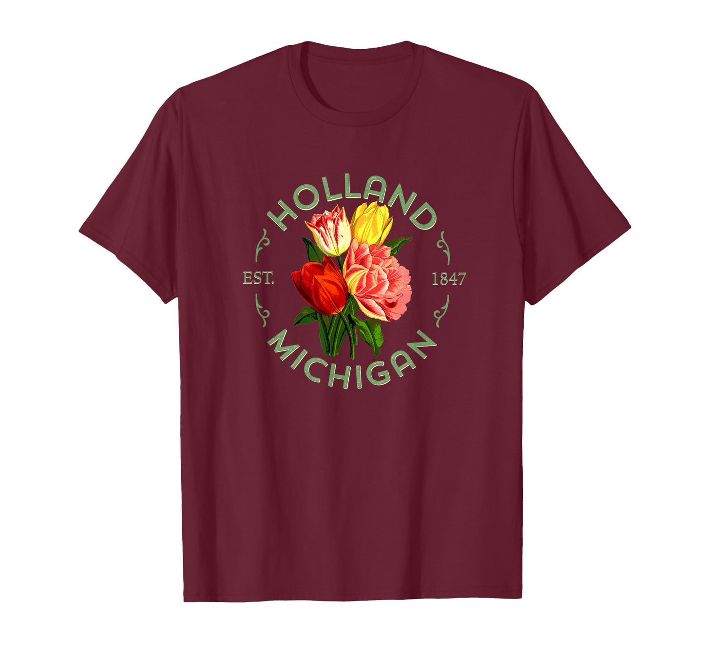 Holland Michigan Botanical Tulip Floral Women Girls Gardener T-Shirt