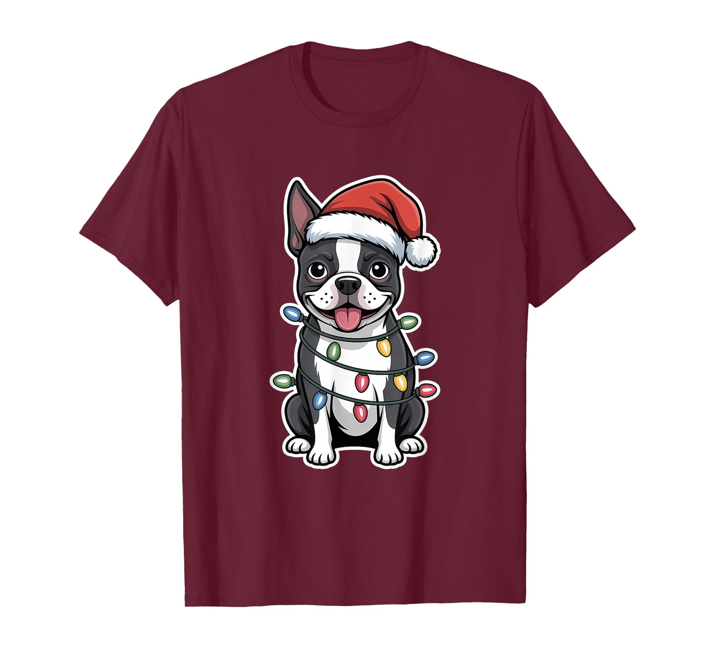 Boston Terrier Wrapped in Christmas Lights T-Shirt