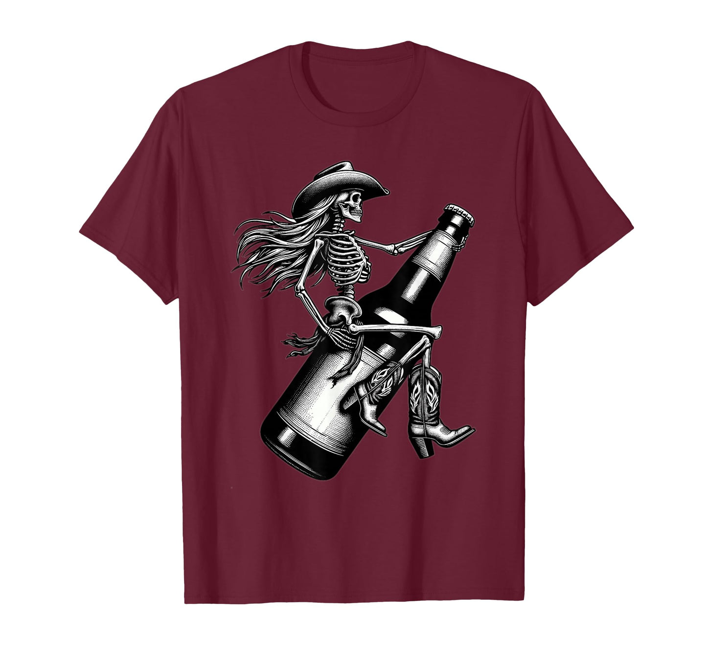 Skeleton Gothic Cowgirl Cowboy Hat Rodeo Beer Western Skull T-Shirt