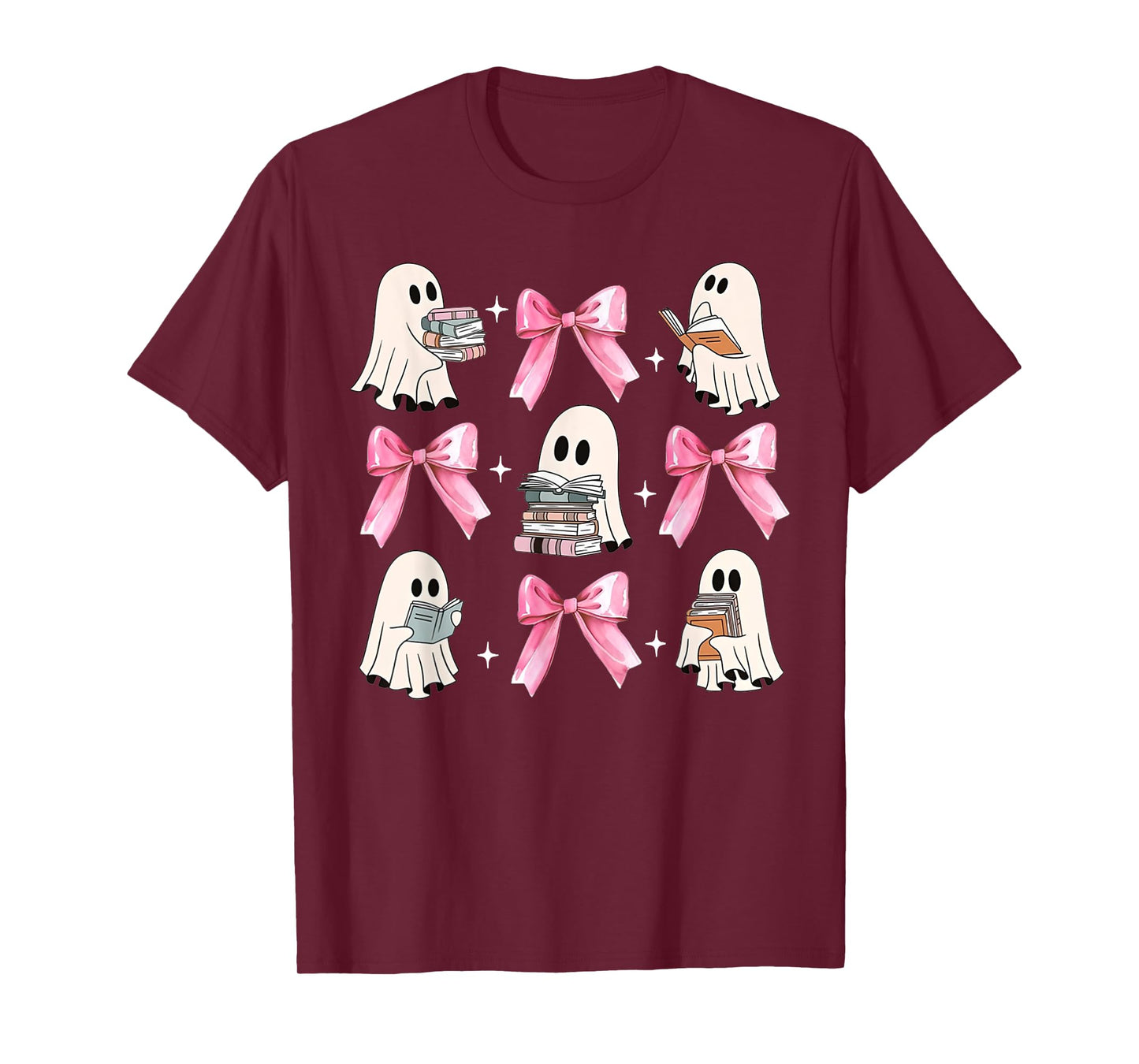 Little Pink Bow Ghost Reading Books Halloween Coquette Book T-Shirt