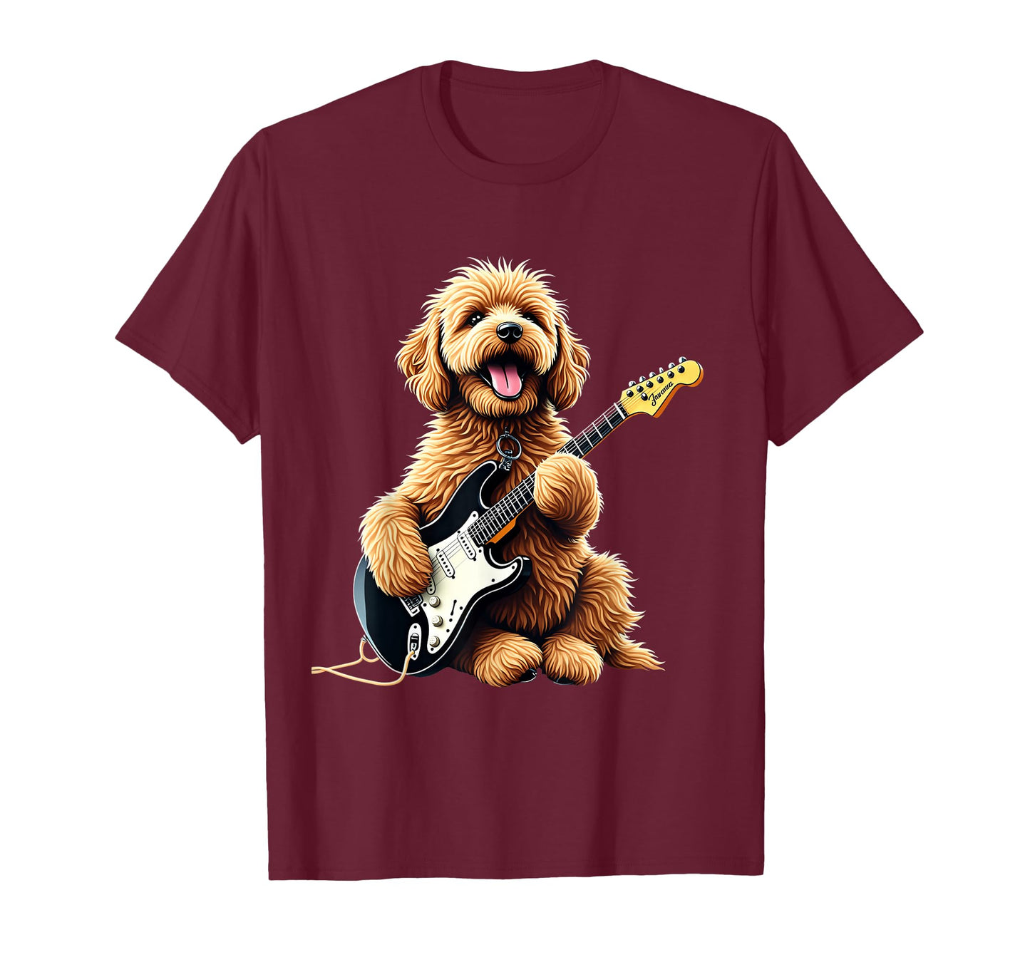 Funny Goldendoodle Dog Playing Electric Guitar Music Lover T-Shirt