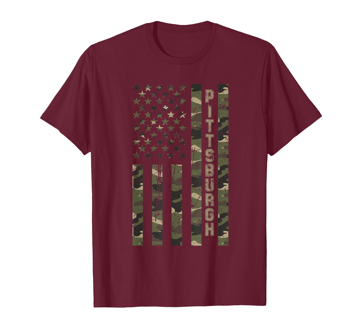 Pittsburgh United States Distressed Camo w US Flag T-Shirt