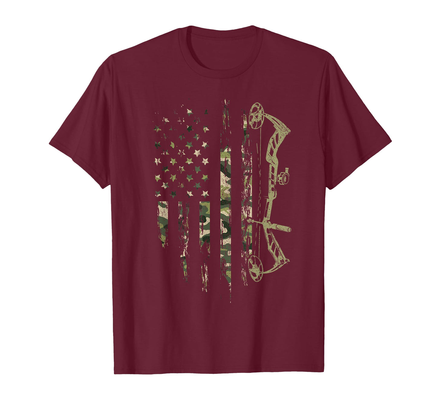 Camo American Flag Bowhunting Bow Archery Deer Hunting Gift T-Shirt