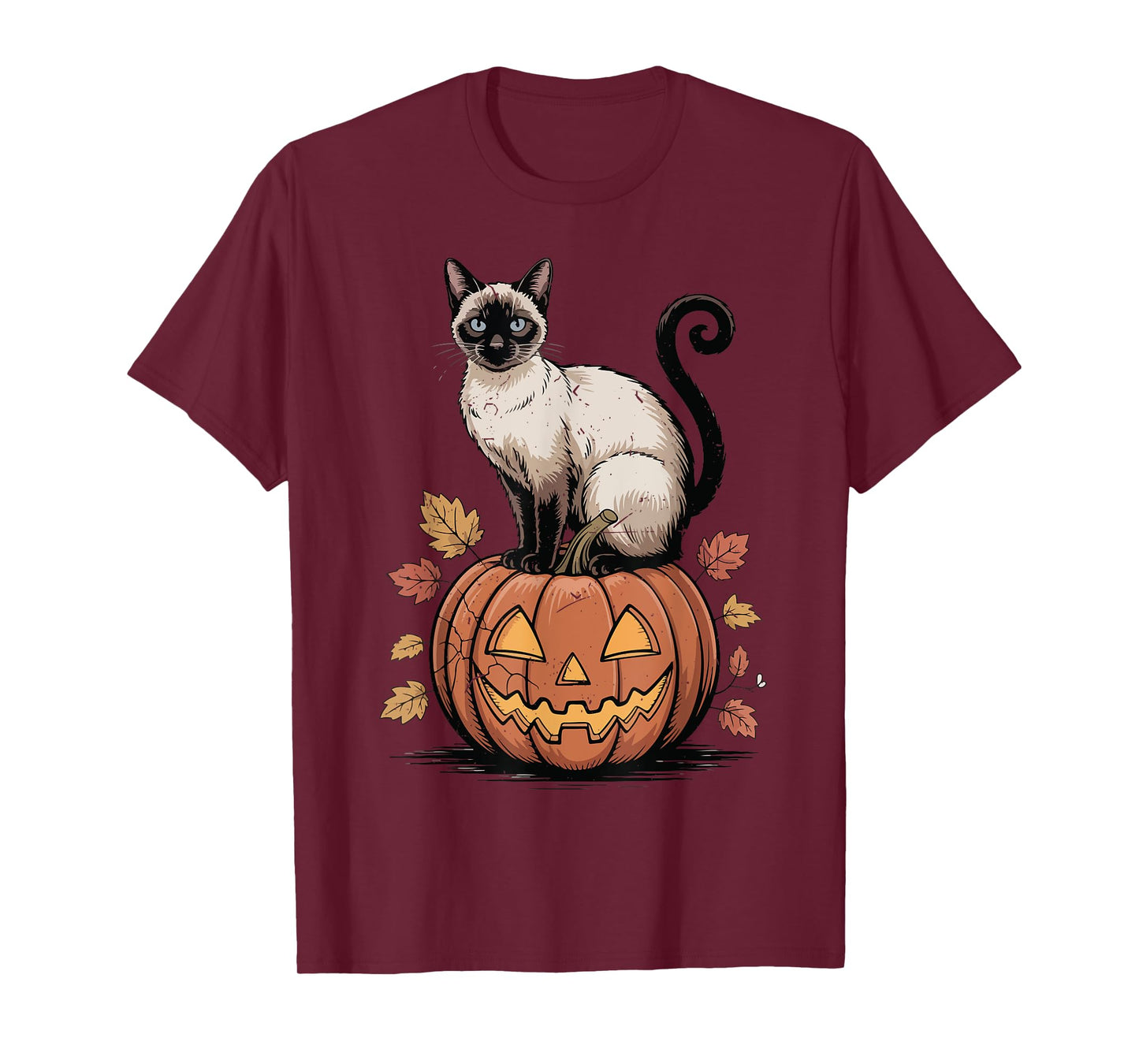 Vintage Siamese Cat Pumpkin Halloween Women Funny Mom Dad T-Shirt