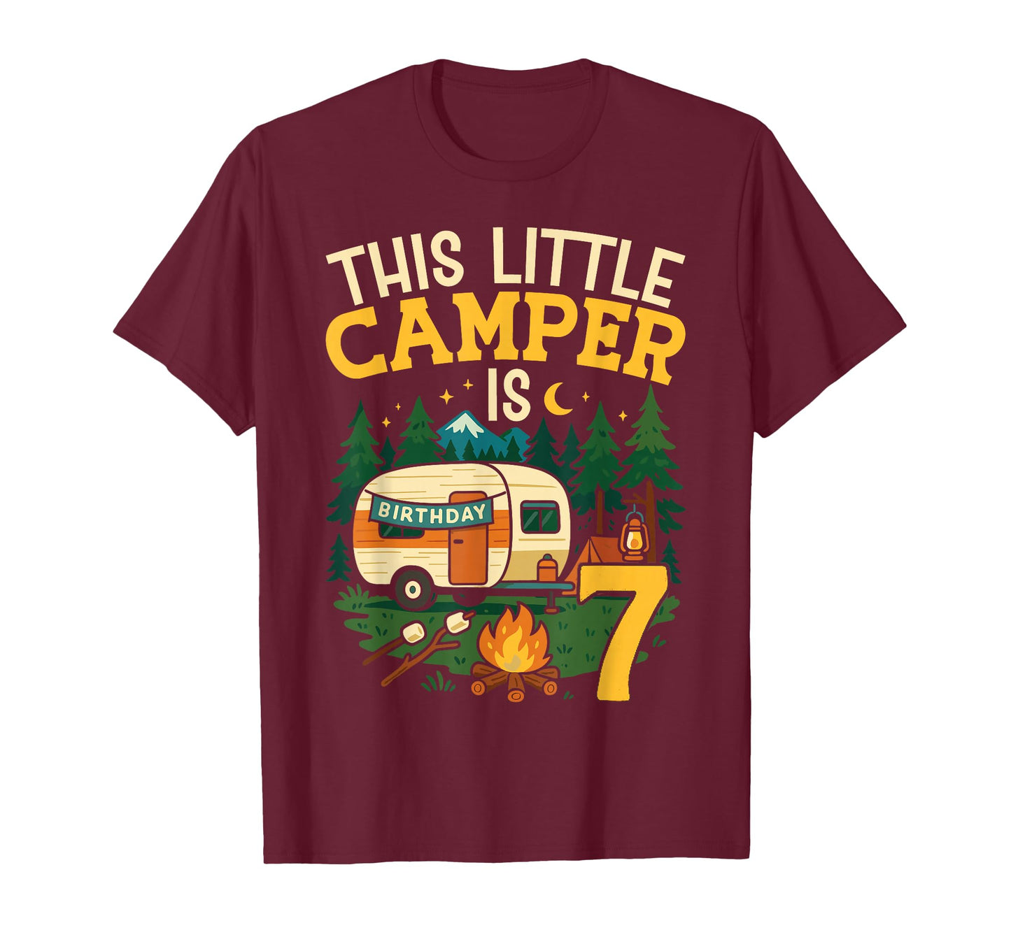 Motorhome Camping Retro 7th Birthday This Little Camper is 7 T-Shirt
