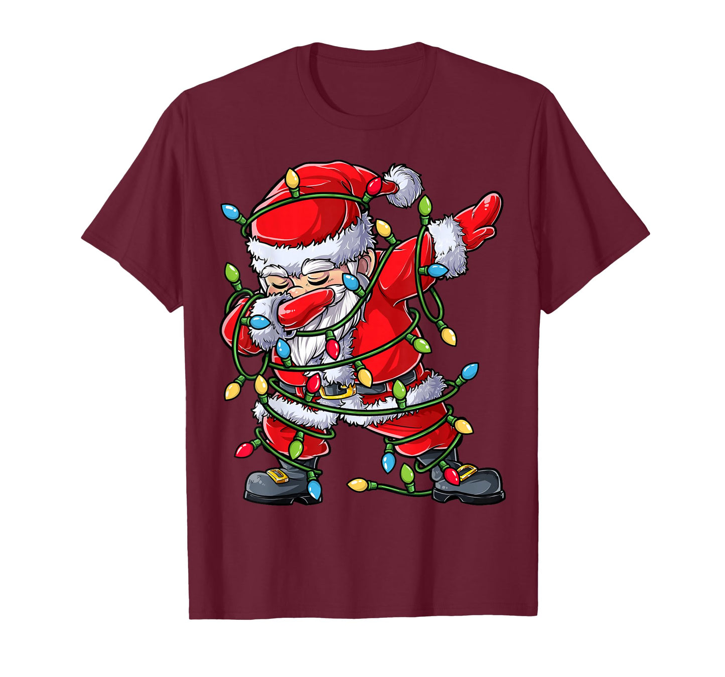 Dabbing Santa Christmas Tree Lights Xmas Gifts Boys Kids Dab Short Sleeve T-Shirt Black