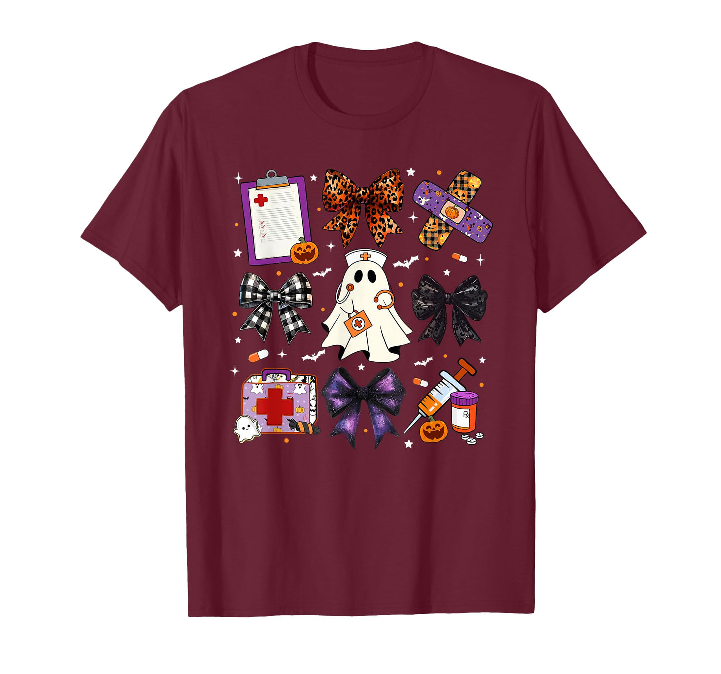 Funny Ghost Happy Halloween Coquette Bow Spooky Season Nurse T-Shirt