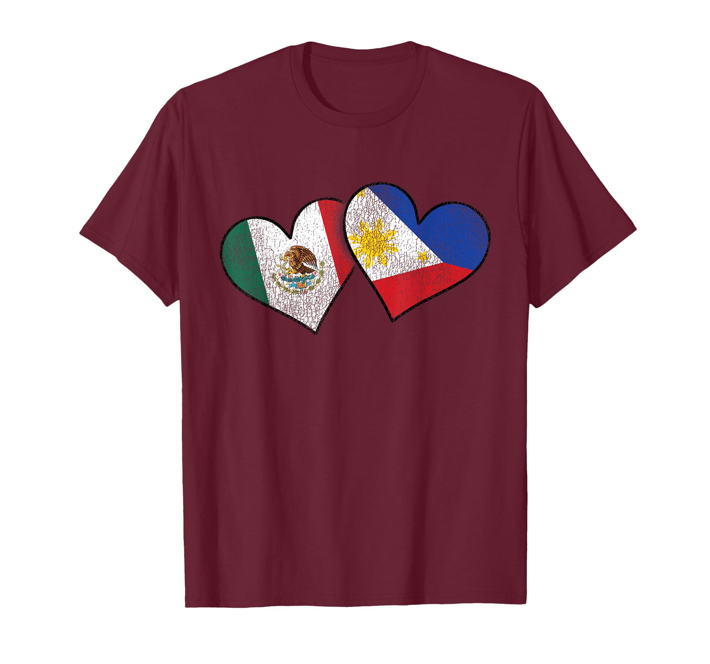 Mexican Filipino Love Mexico Philippines Flag Hearts T-Shirt