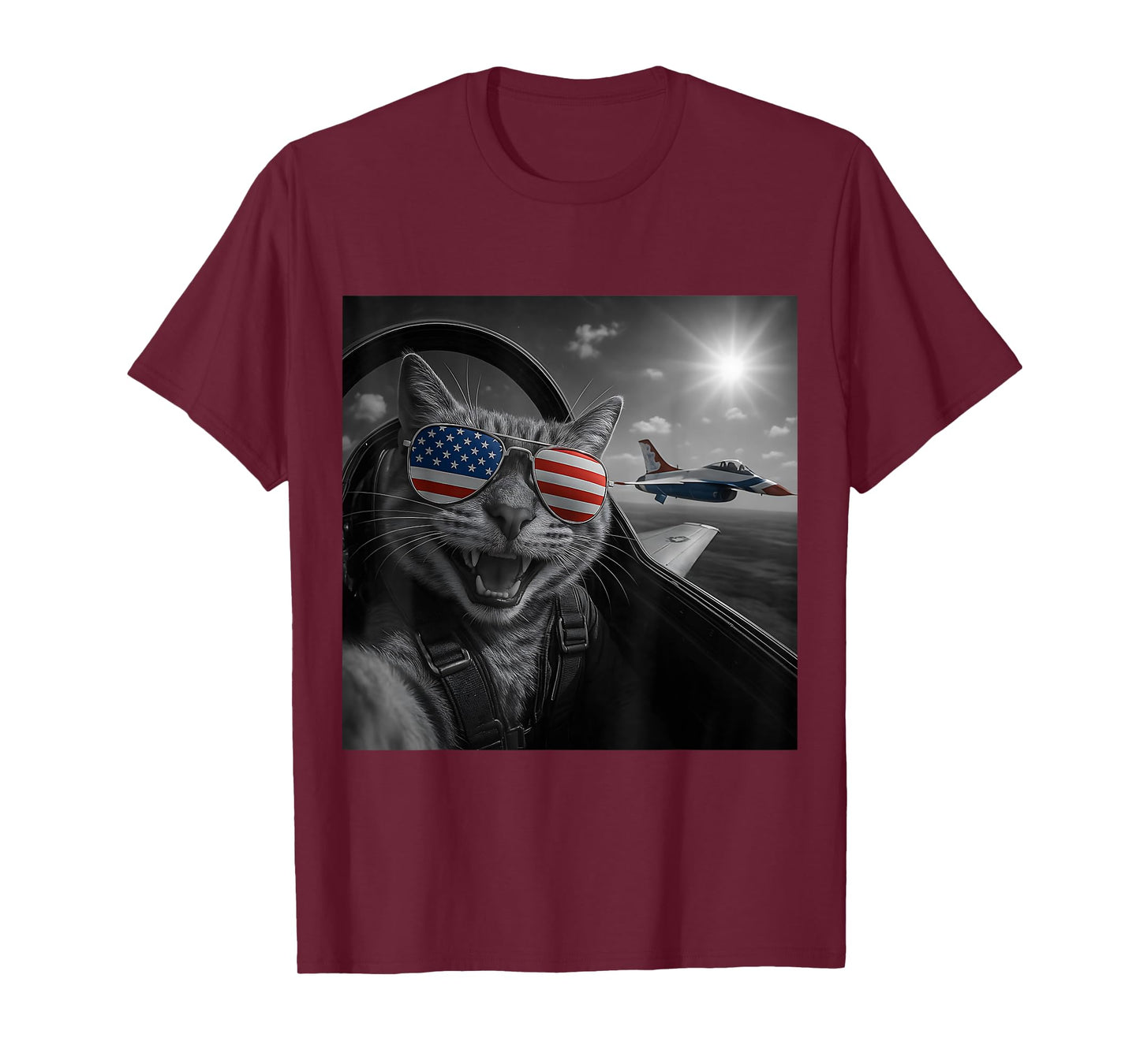 Cat 4th of July Selfie Jet Funny Cat Gifts Men Women Kids T-Shirt