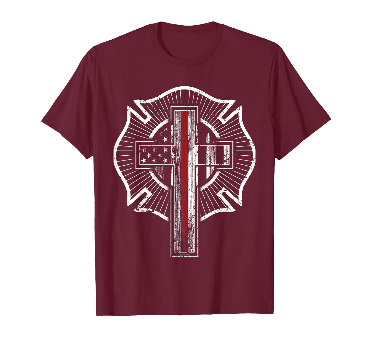 Firefighter Shirt Christian Thin Red Line Maltese Cross T-Shirt