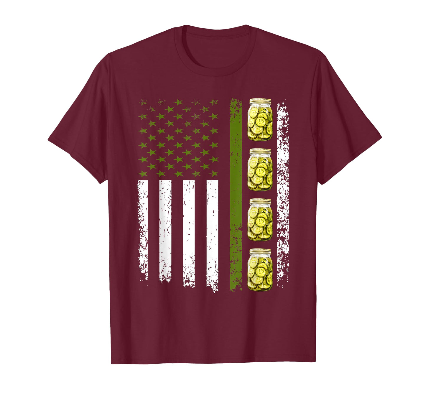 Funny Pickle Cucumber US American Flag Jar Of Sliced Pickles T-Shirt for Women Men