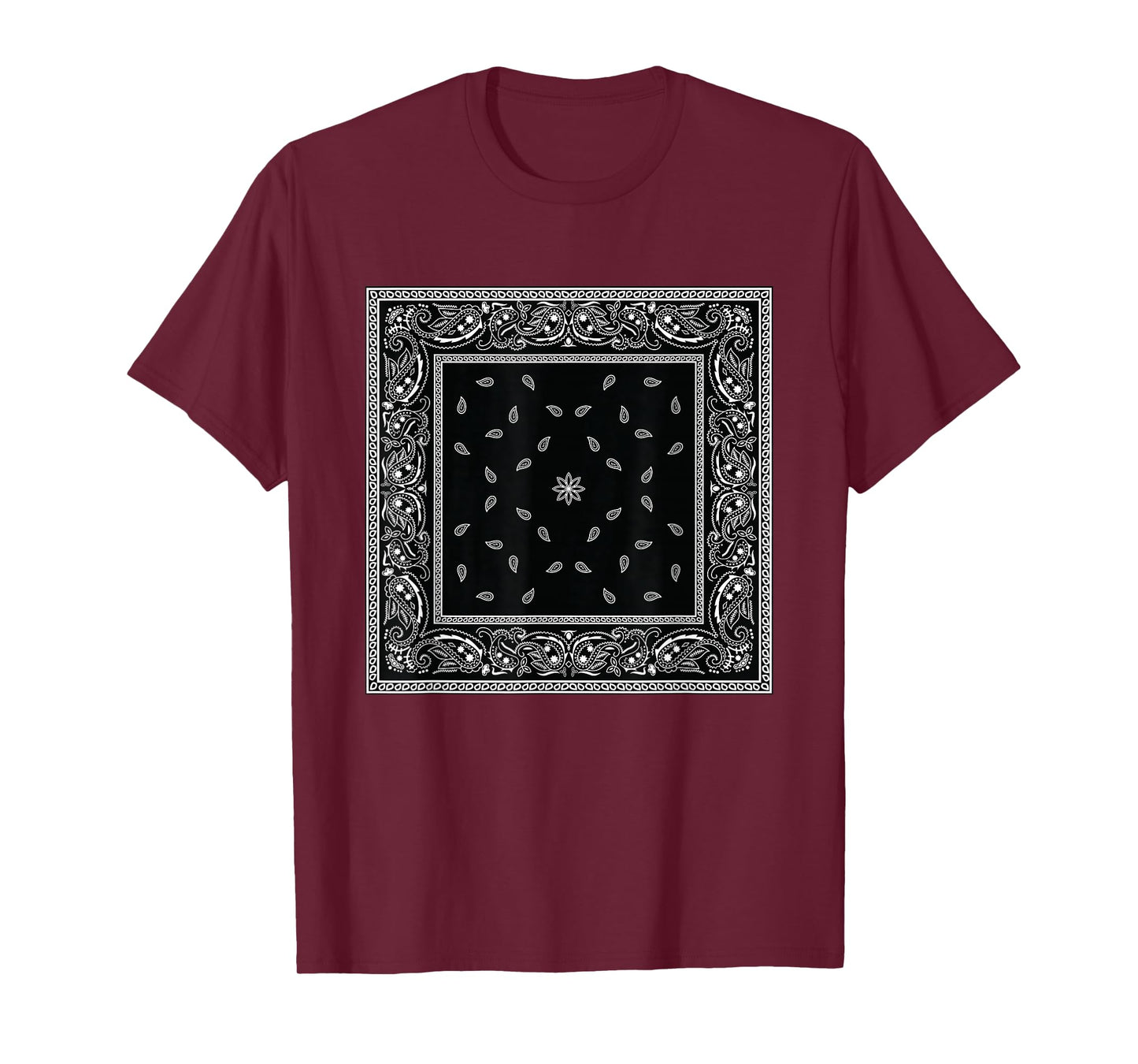 Men's Black White Bandana Print Tee Black Paisley Pattern T-Shirt