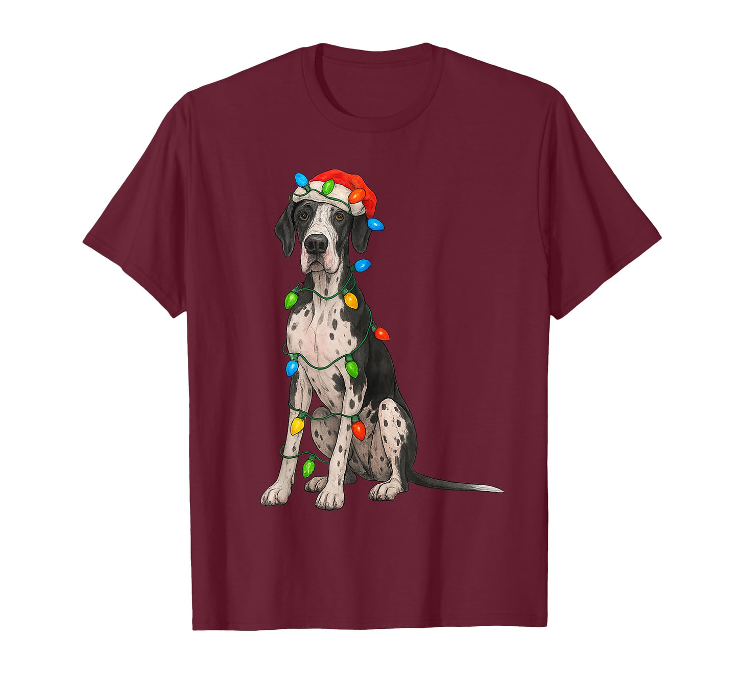 Great Dane Christmas Lights Dog Lover Xmas Pajama T-Shirt