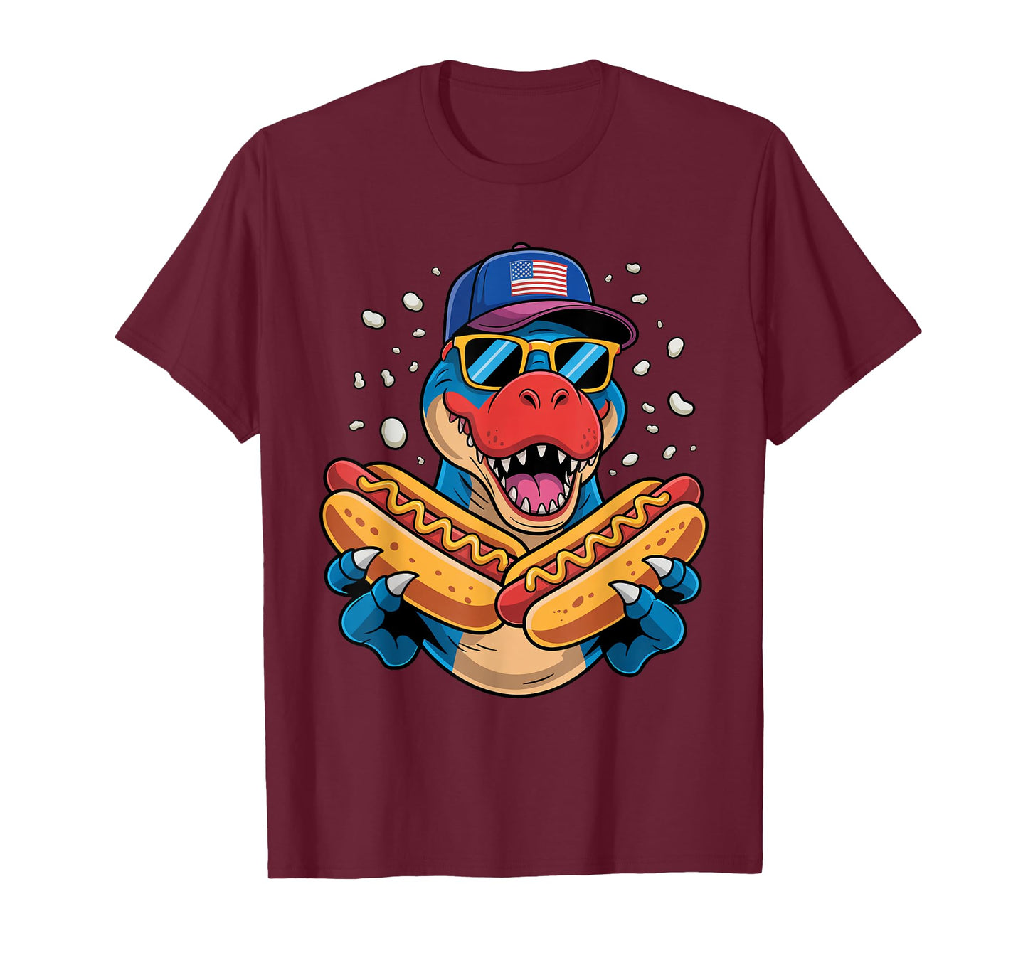 T Rex Dinosaur Sunglasses Hotdog 4th Of July USA Flag Merica Men Women Kids T-Shirt