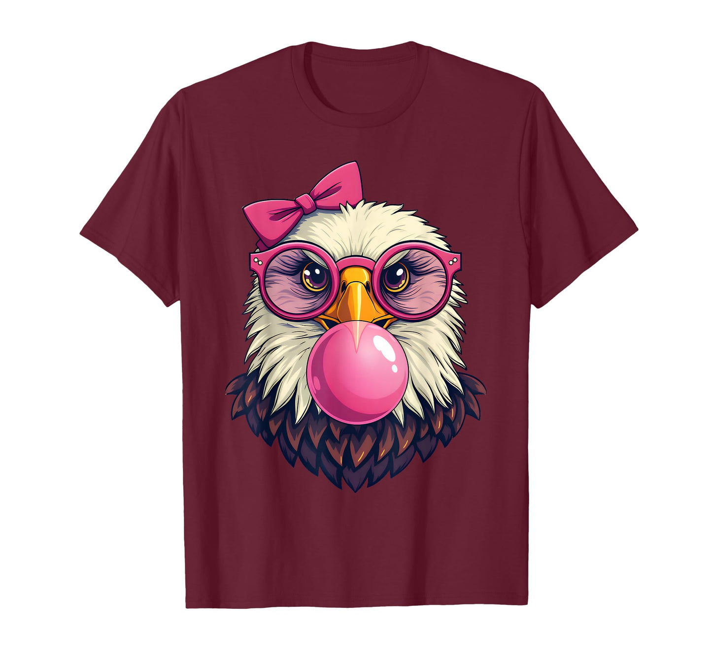 Cute Girl Bald Eagle Glasses Pink Bow Bubble Gum Eagle Lover T-Shirt