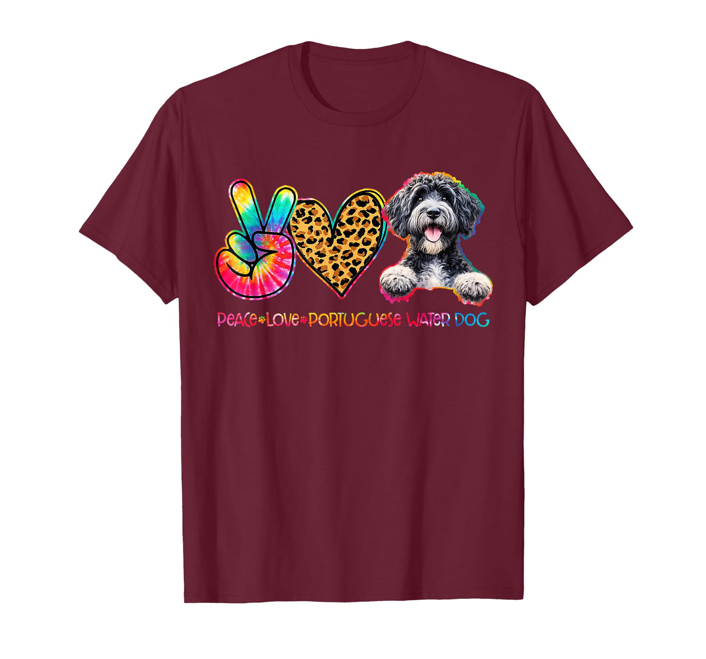 Peace Love Portuguese Water Dog Tie Dye Dog Lover T-Shirt