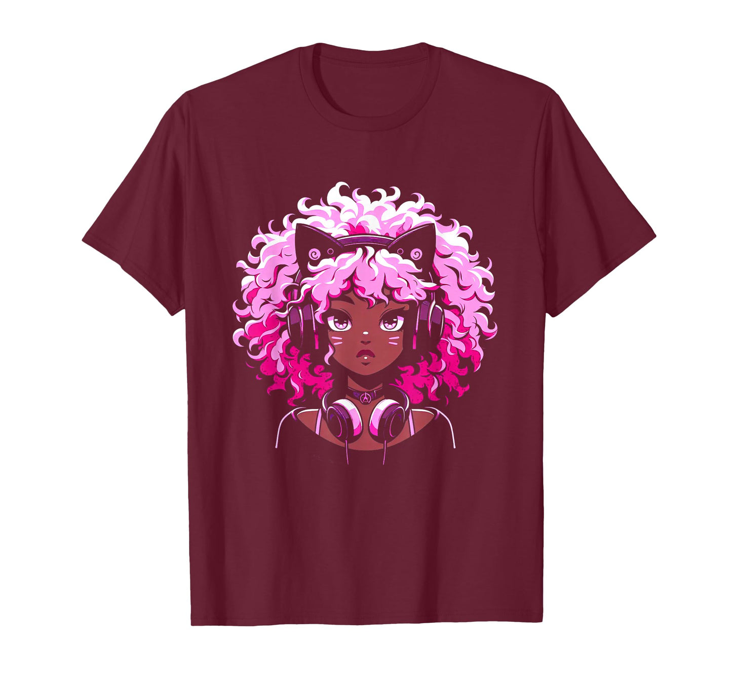 Anime and Music Black Girl Anime Merch Afro African American T-Shirt