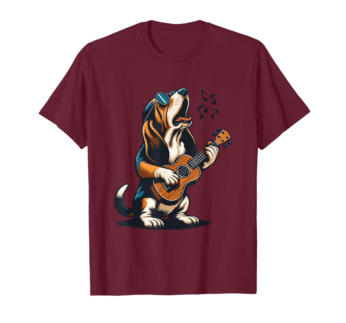 Dog Playing Guitar Singing Basset Hound Funny T-Shirt