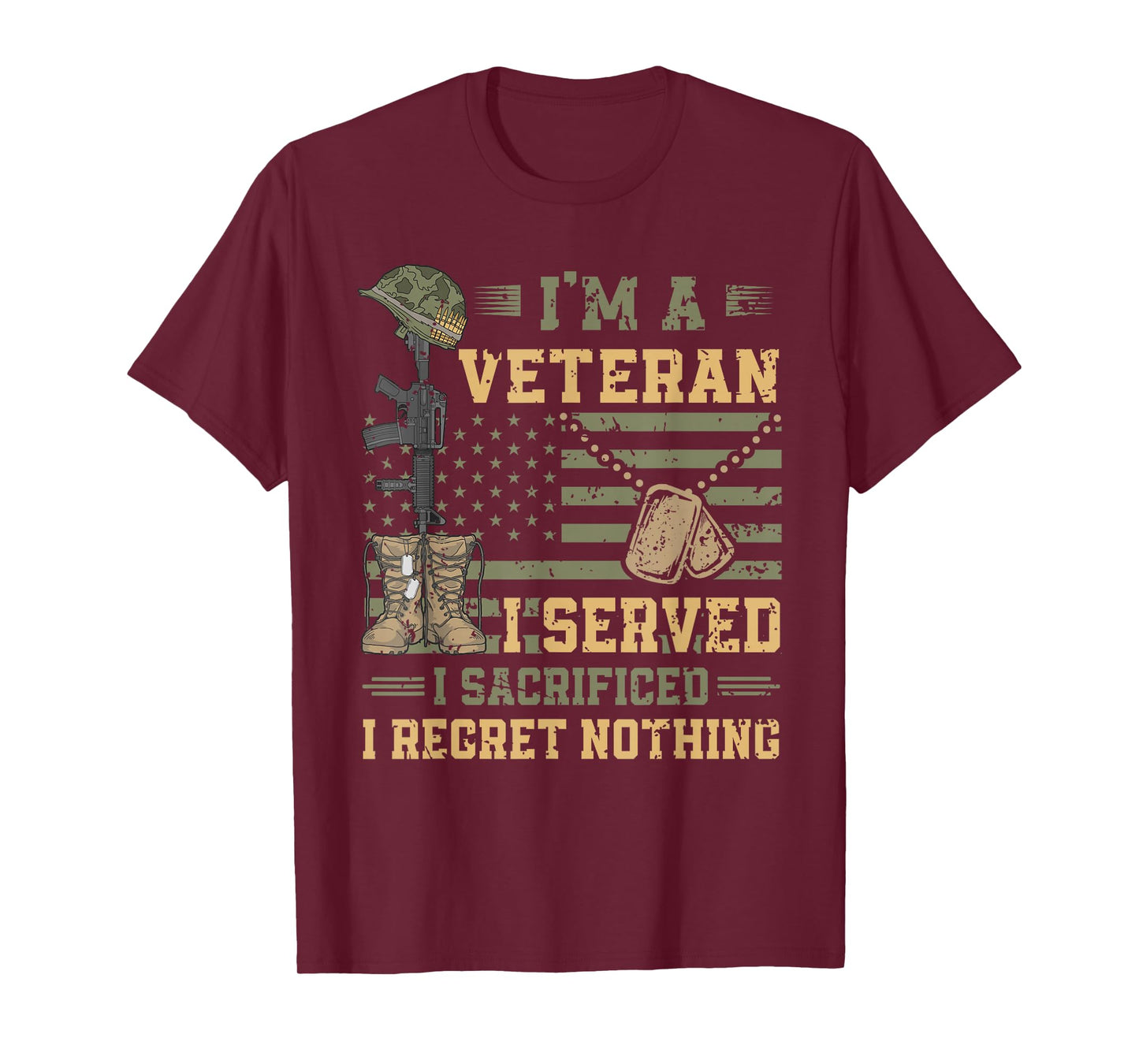 Patriotic US Army Veteran I Served Sacrificed Regret Nothing T-Shirt