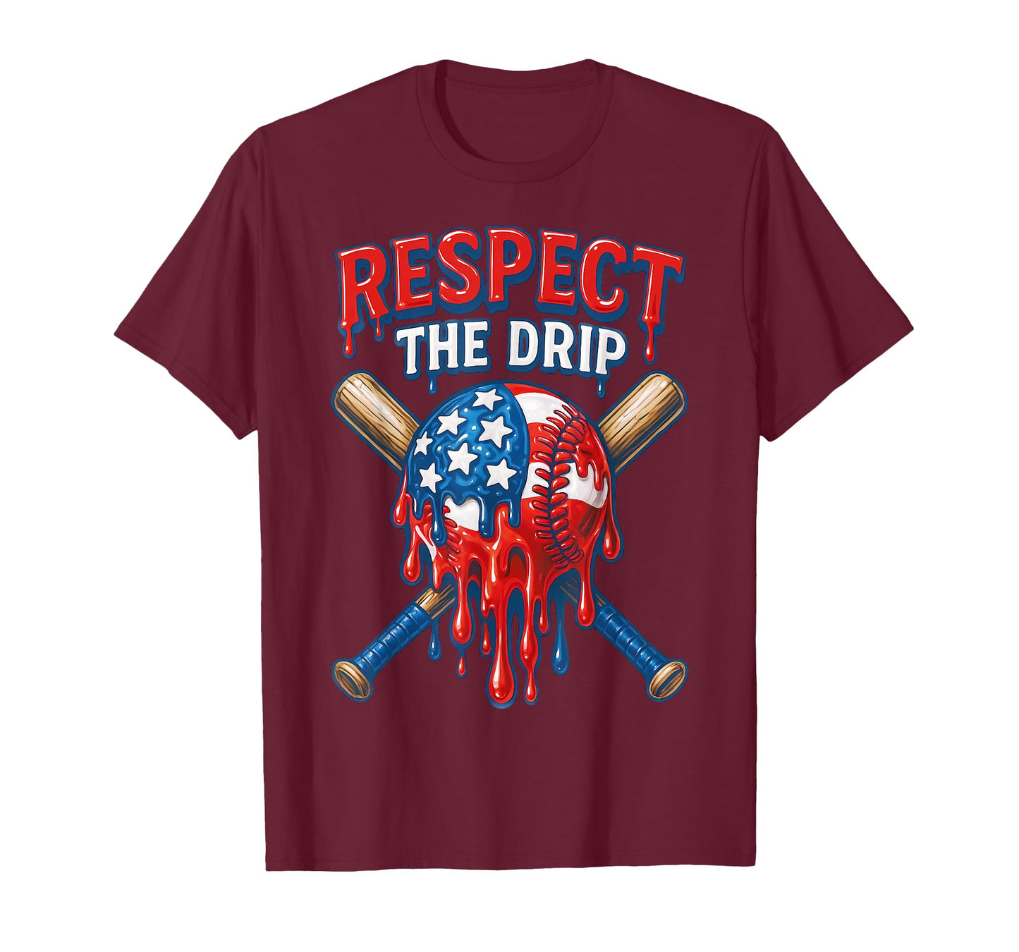 Respect The Drip Baseball Ice Cream Drip 4th of July T-Shirt