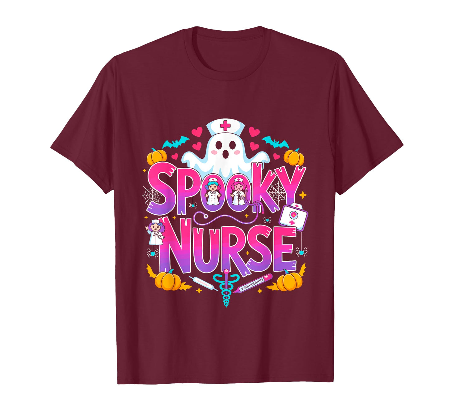 Spooky Ghost Nurse Cute Halloween Pumpkin Candy Costume T-Shirt