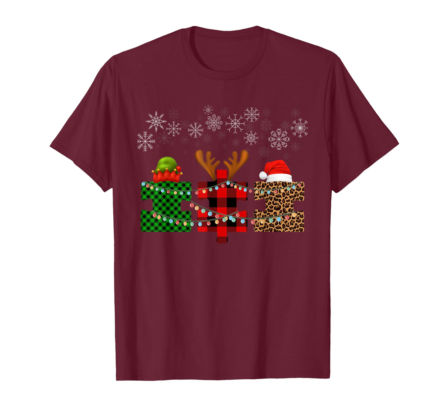 Merry Christmas and snowflakes Autism Merry Christmas puzzle T-Shirt