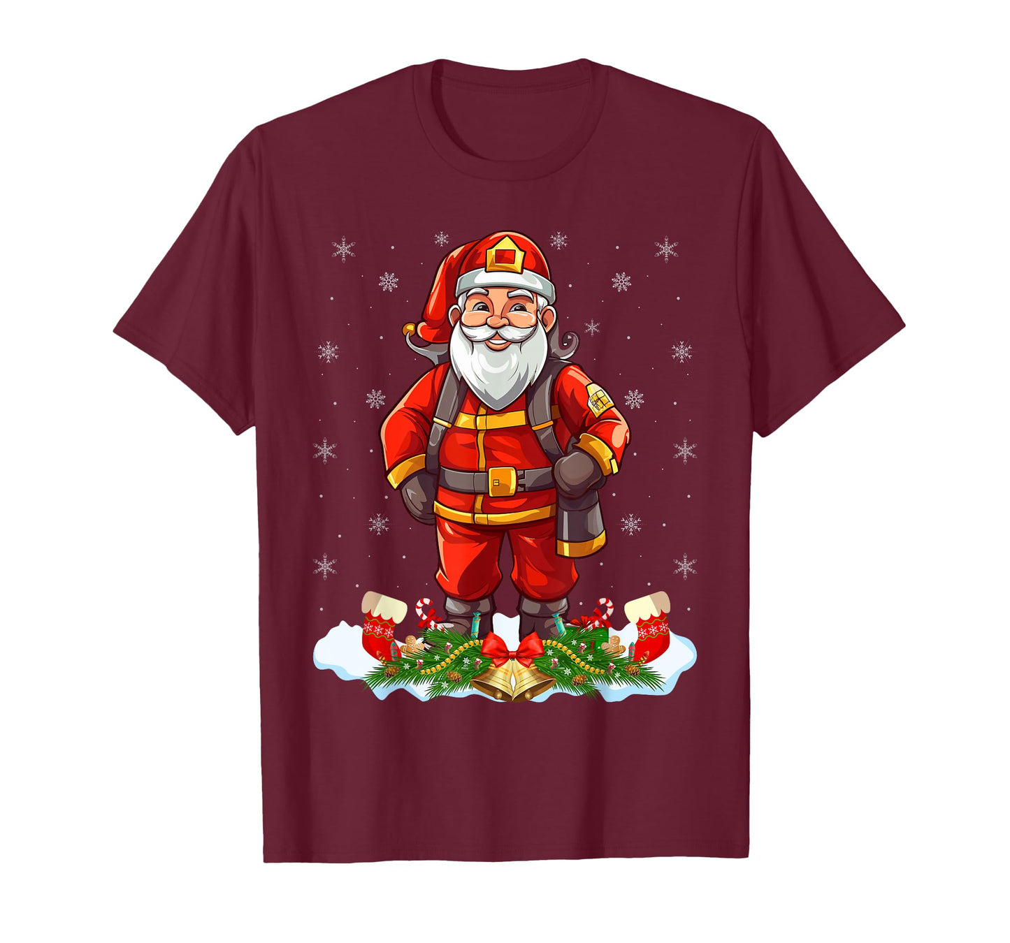 Funny Fireman Costume Santa Claus Firefighter Christmas T-Shirt