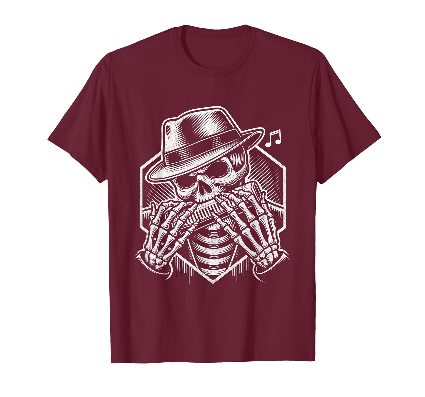 Skeleton Playing Harmonica Shirt Player Skull Blues Musician T-Shirt