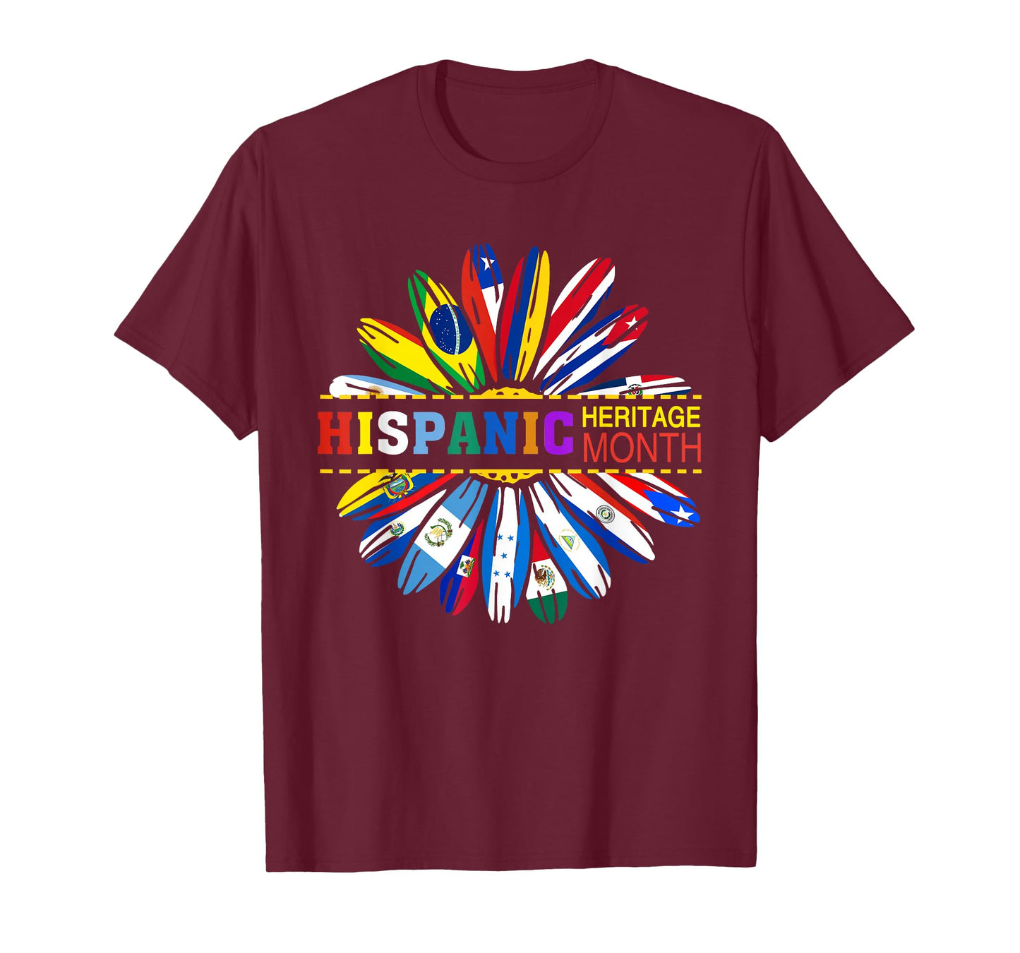 Sunflower Hispanic Heritage Month Latino Countries Flags T-Shirt