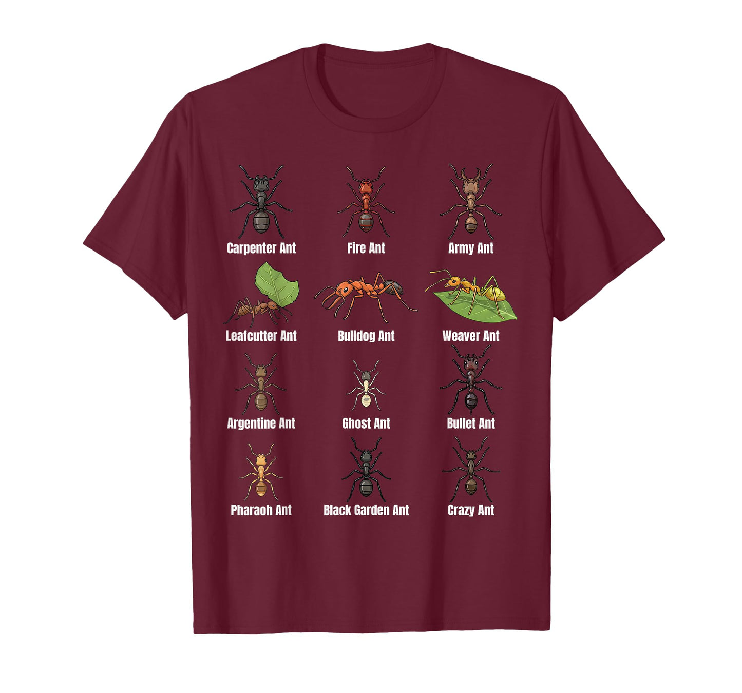 Types of Ants, Ant Species Chart, Insect Science, Entomology T-Shirt