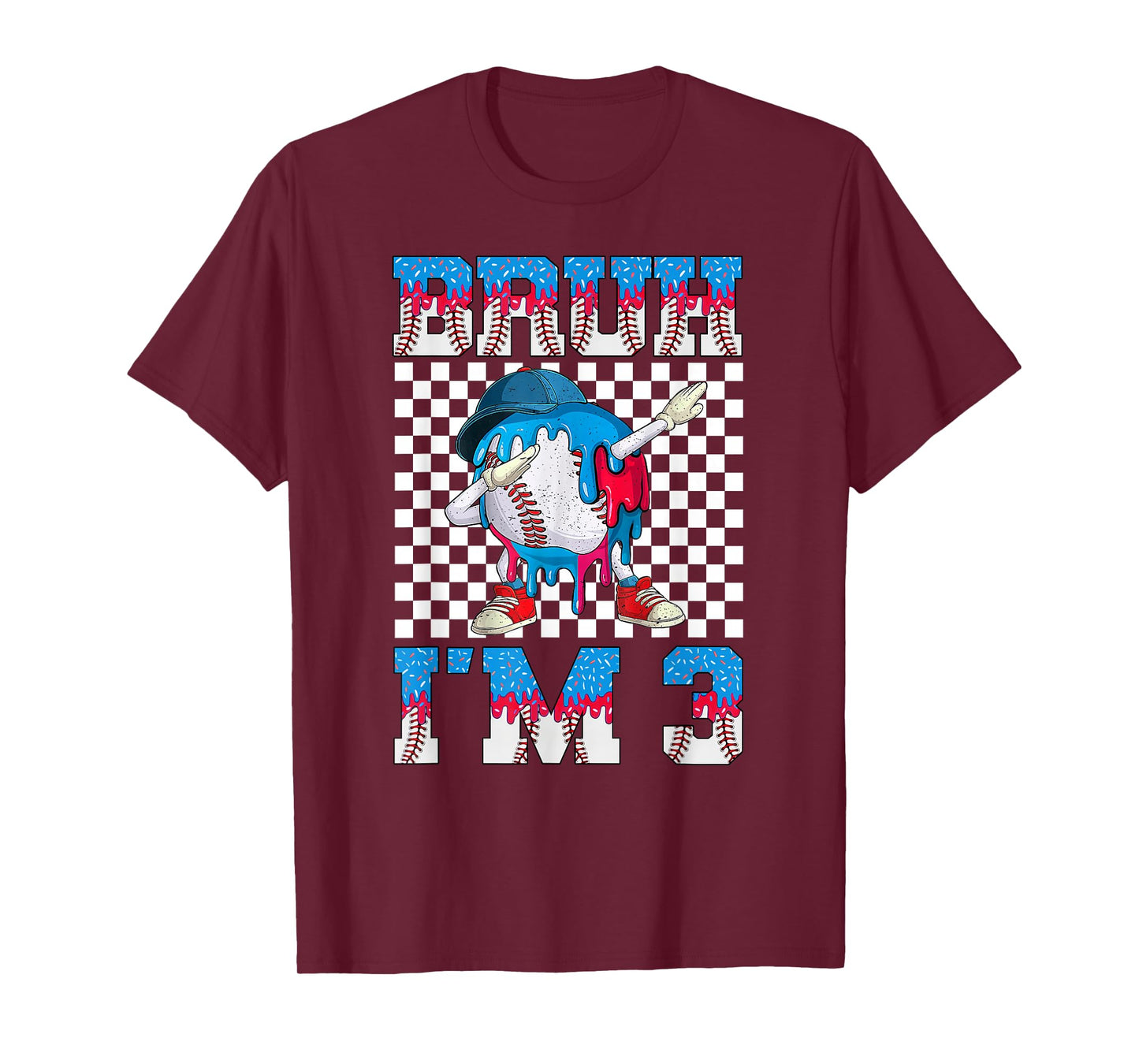 Bruh 3rd Birthday Boy Baseball Ice Cream Drip T-Shirt