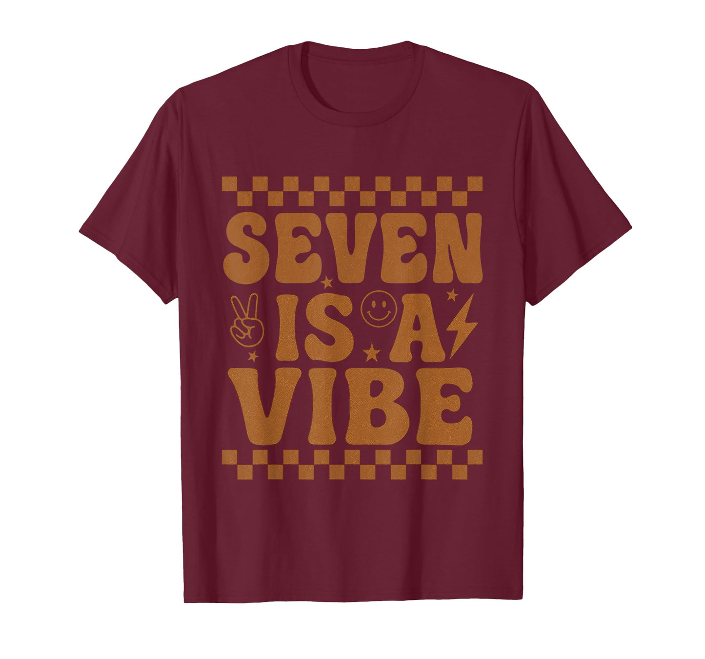 Seven Is A Vibe 7th Birthday 7 years old Groovy Checkered T-Shirt