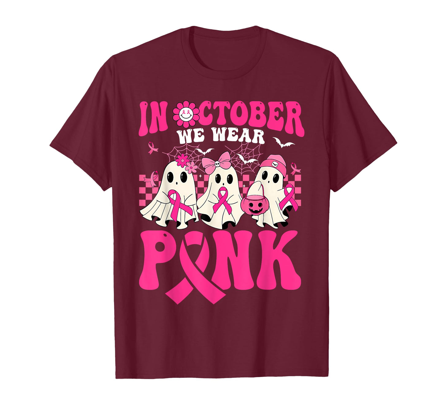 In October We Wear Pink Breast Cancer Awareness Halloween T-Shirt