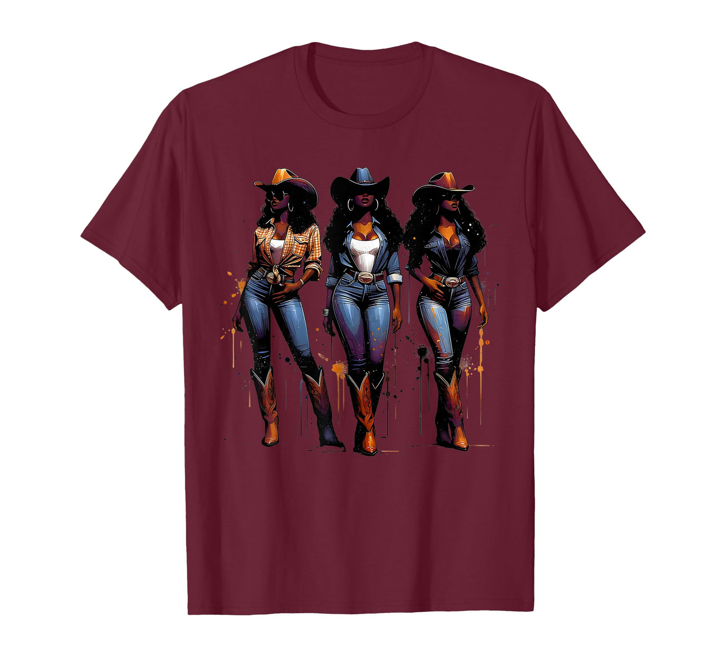 Black Cowgirl Painting Art Western Rodeo Melanin Black Woman T-Shirt