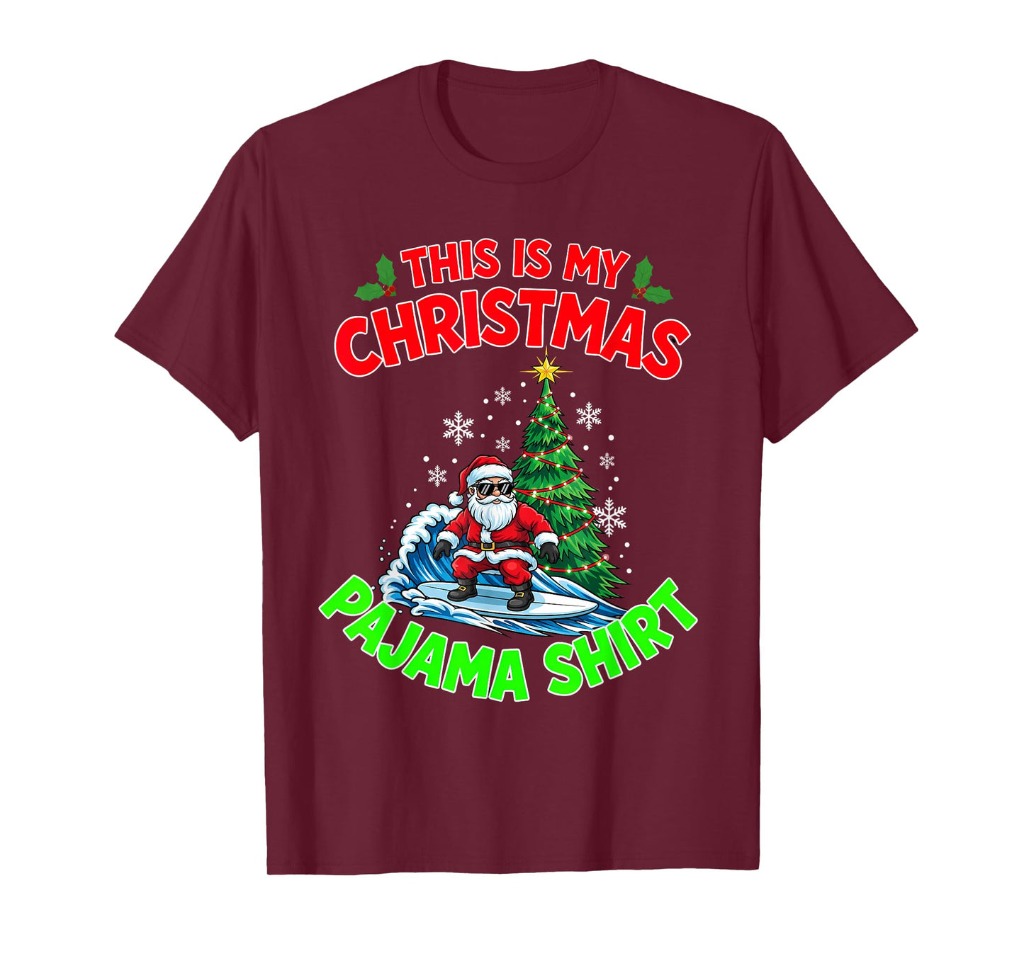 This is My Christmas Pajama Santa Claus Playing Surfing T-Shirt