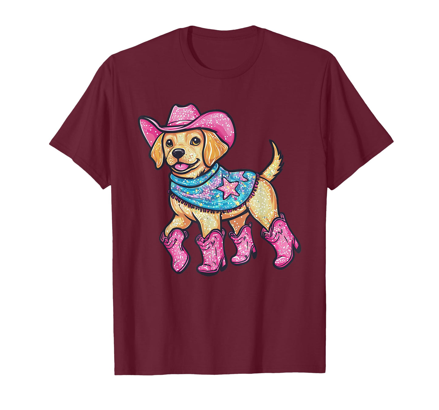 Cute Dog In Pink Cowboy Hat Boots Western Cowgirl Dog Lover T-Shirt