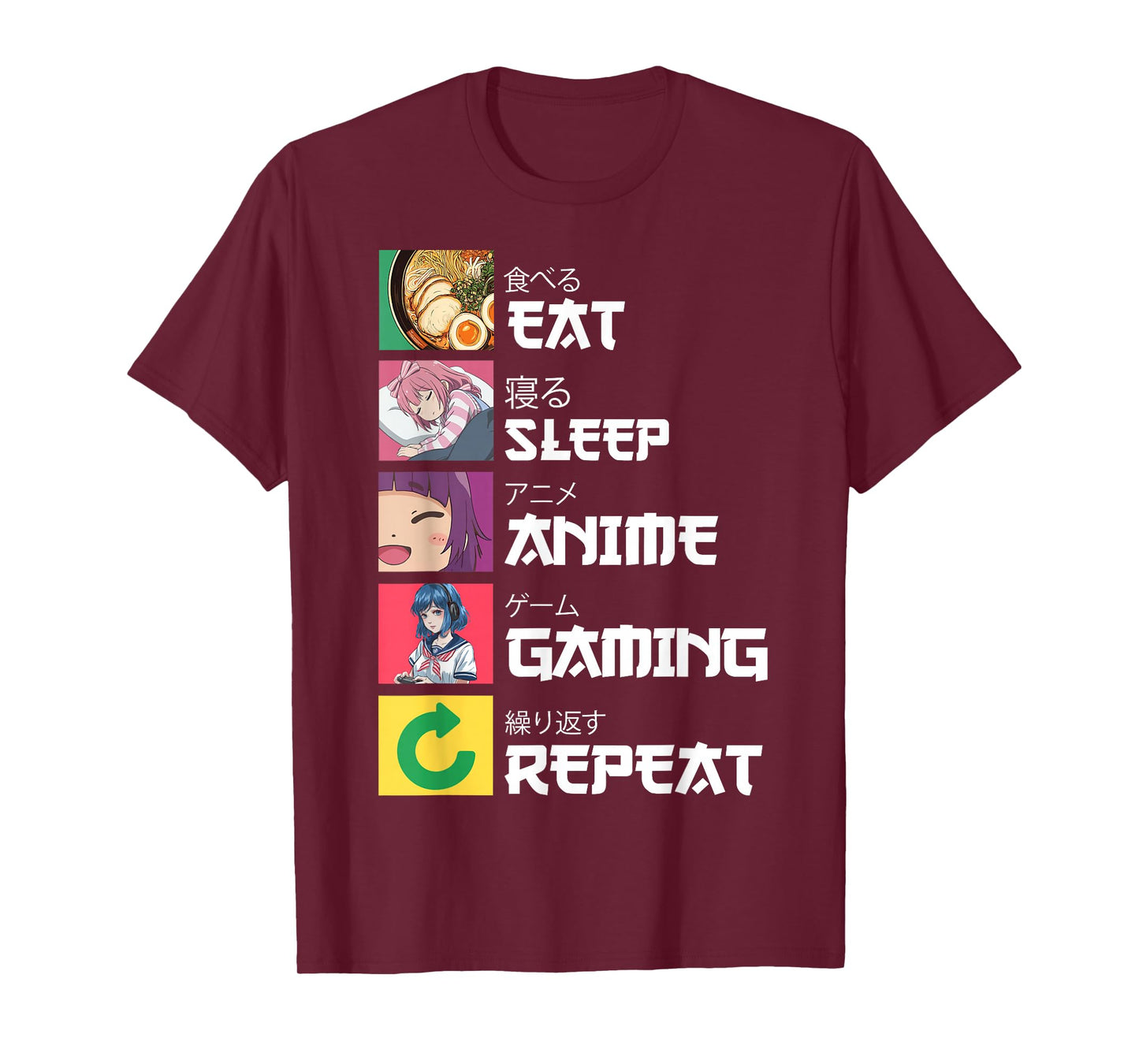 Japan Boba Manga Kawaii Cool Gamer Japanese Eat Sleep Anime Gaming Repeat Unisex-Youth T-Shirt Black Small Anime T-Shirt