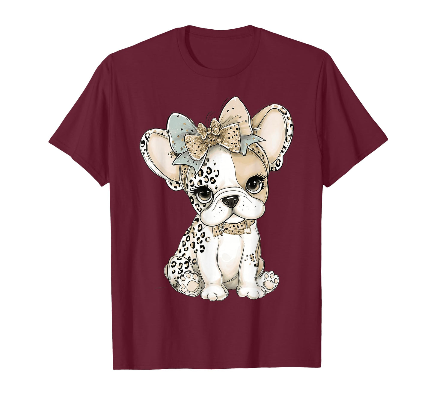Sassy Adorable French Bulldog in Leopard Bows T-Shirt