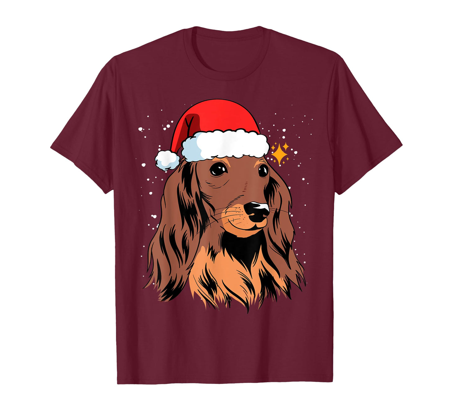 Dachshund Long Hair Santa Christmas Tree Lights Xmas Gift T-Shirt