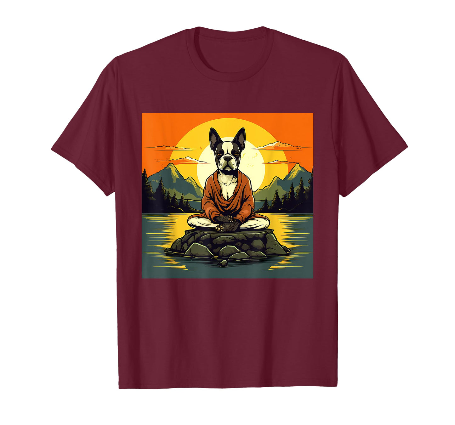 Boston Terrier Dog Meditation Yoga Men Women Kids T-Shirt